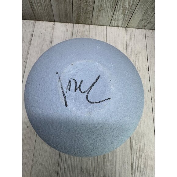 Vtg MCM Textured Blue Gray Tinted Pottery Vase Home Decor Signature 9.5" DIA - Picture 5 of 10